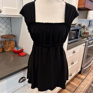 Vintage Y2K 90s Black Square Neck Babydoll Top L Tie Back Long Whimsigoth Witchy